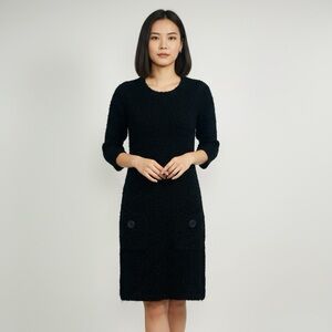 PAPILLON Black Texture Knit Cable Dress Soft Chunky Acrylic Wool Blend Pocketed